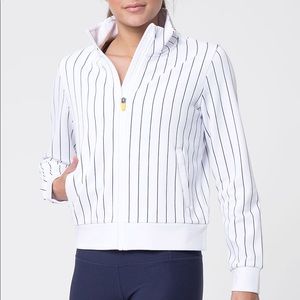 White Pinstripe Game Plan Zip-Up Jacket MPG XS